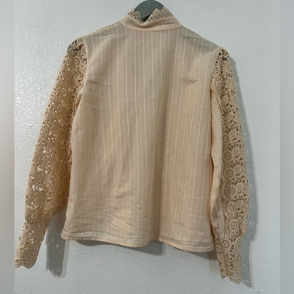 Mock neck Puff sleeve Lace Blouse in Apricot - Picture 5 of 12